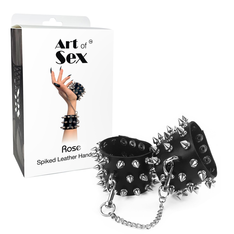 Наручники с шипами Art of Sex – Rose Spiked Leather Handcuffs, натуральная кожа