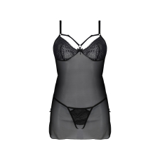 Пеньюар Passion DROSERA CHEMISE Чорний, S/M, мереживний ліф зі стрепами, трусики в комплекті