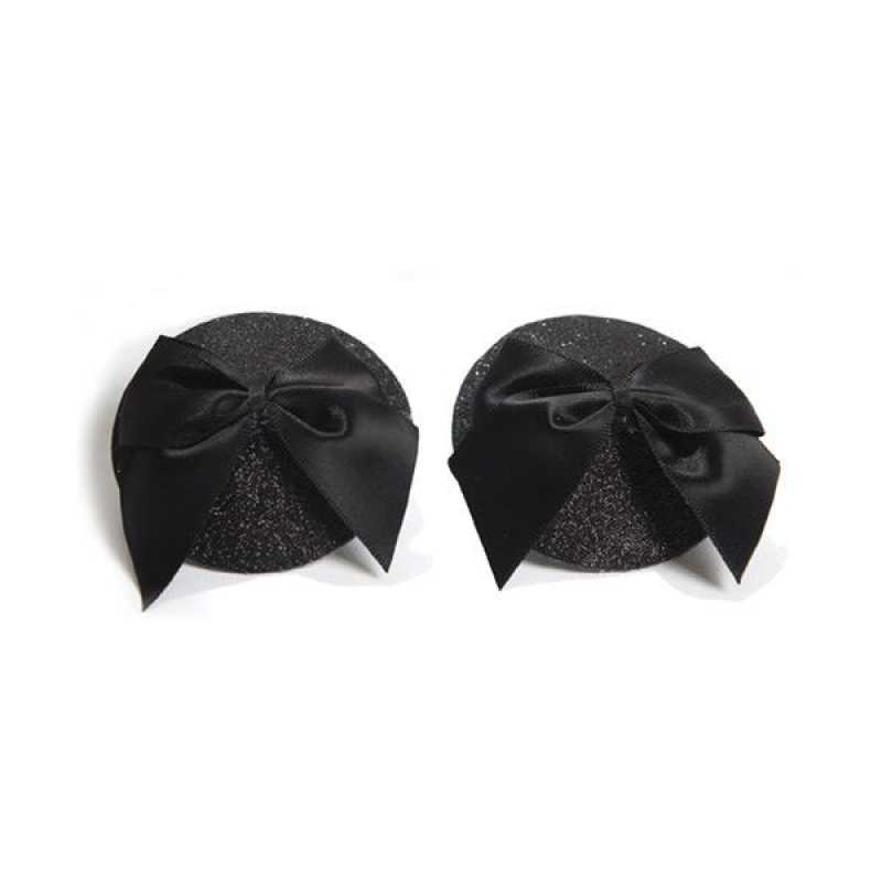 Пестіс Bijoux Indiscrets Burlesque pasties GLITTER and BOW – чорного кольору