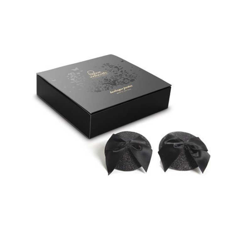 Пестіс Bijoux Indiscrets Burlesque pasties GLITTER and BOW – чорного кольору