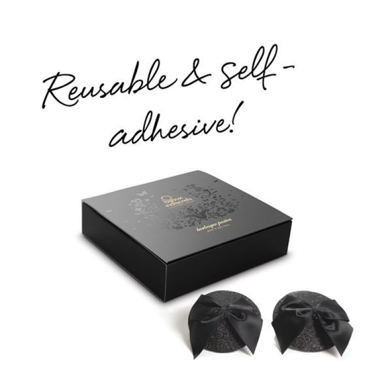 Пестіс Bijoux Indiscrets Burlesque pasties GLITTER and BOW – чорного кольору