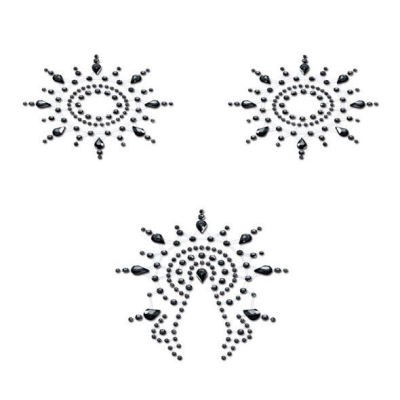 Пестис из кристаллов Petits Joujoux Gloria set of 3 – Черный цвет, украшение на грудь и вульву