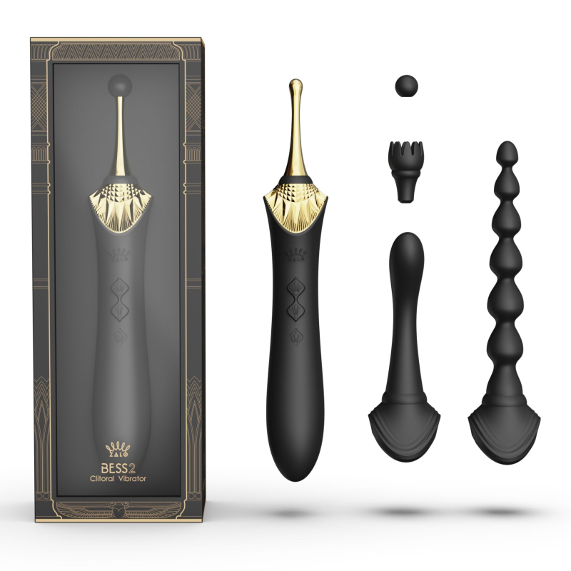Премиальный вибратор – Zalo Bess 2 Obsidian Black – 4 сменные насадки, нагрев до 42°, технология DirectPower