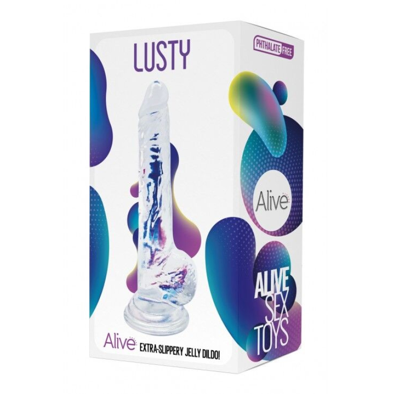 Прозорий фалоімітатор Alive Jelly Dildo Lusty, TPE, з присоскою, довжина 18 см, діам. 3.2 см