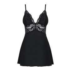 Сатиновий пеньюар з мереживом Obsessive 810–BAB–1 babydoll & thong L/XL, чорний, пеньюар, танга