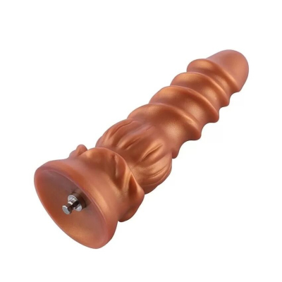 Рельєфна дилдо-насадка Hismith Spiral Grain Silicone Dildo Monster Series 17 см з KlicLok, золотиста