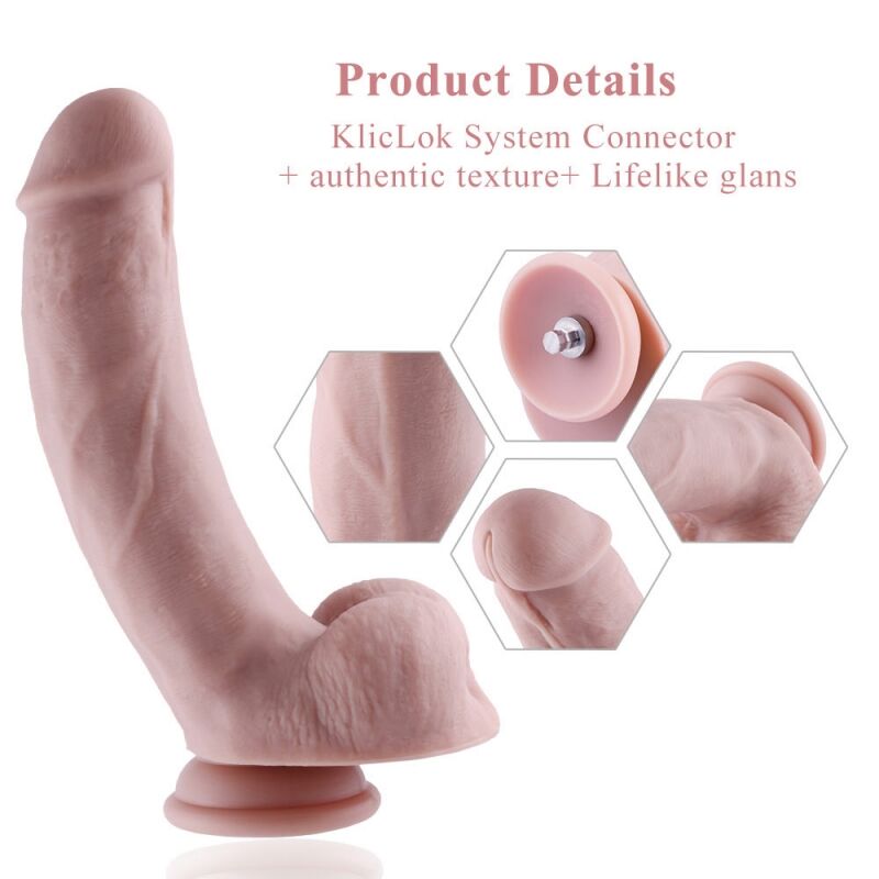 Силиконовый изогнутый фаллоимитатор для секс-машин Hismith Silicone Dildo, система KlicLok, длина 21 см