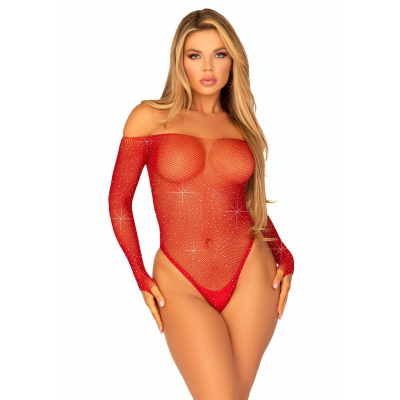 Сітчасте боді зі стразами Leg Avenue Crystalized fishnet bodysuit Червоний One Size