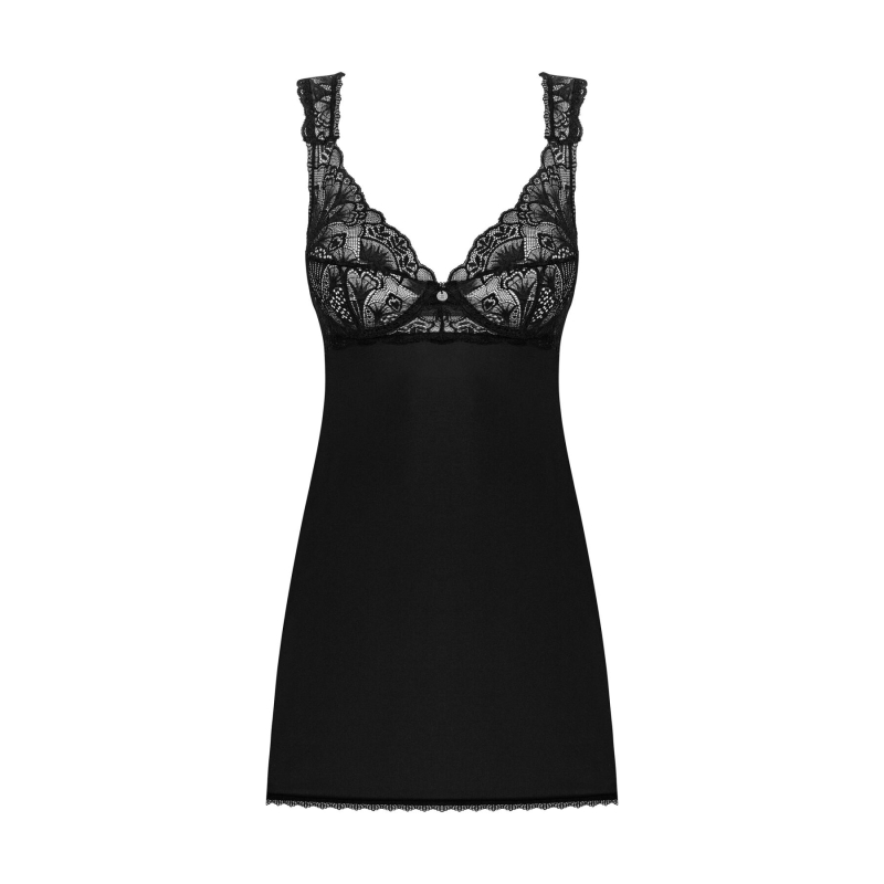 Сорочка беби-дол с кружевом на груди Obsessive Donna Dream babydoll XL/2XL Черный цвет, стринги