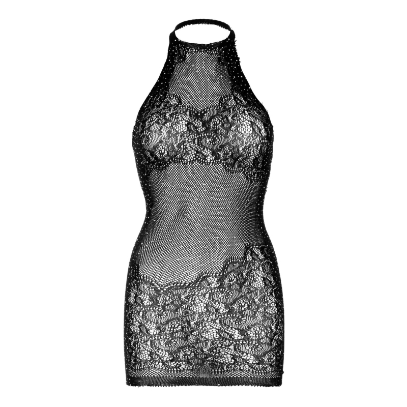 Сукня–сітка зі стразами Leg Avenue Rhinestone halter mini dress Чорний колір, відкрита спина, one size