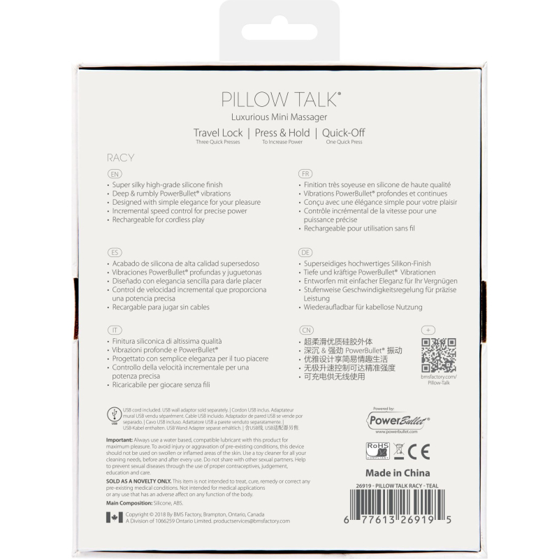 Вібратор для точки G – Pillow Talk Racy Teal з кристалом Swarovski – гнучкий корпус,подарункова упаковка