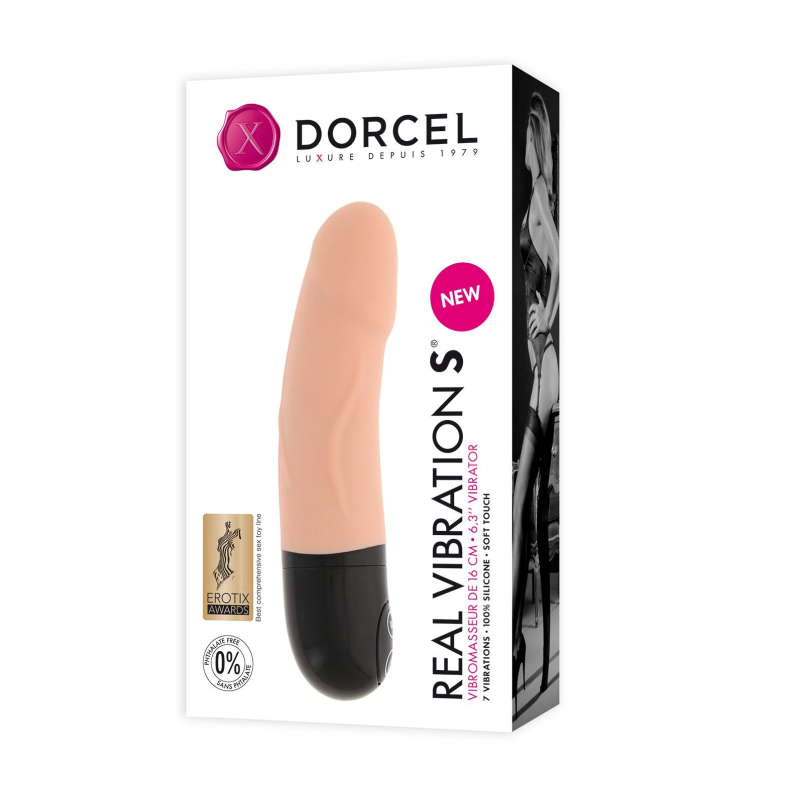 Вибратор Dorcel Real Vibration S Flesh – 7 режимов вибрации, общая длина 16 см, медицинский силикон