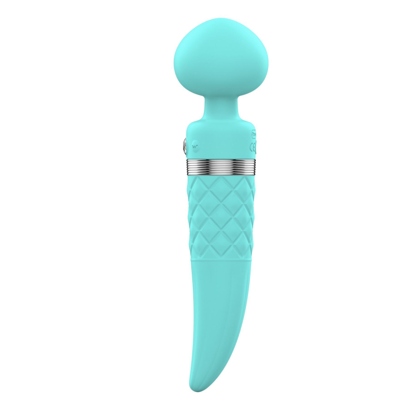 Вібромасажер 2в1 з підігрівом до 38C – PILLOW TALK Sultry Teal – класичний масажер + вібратор з обертовими рухами