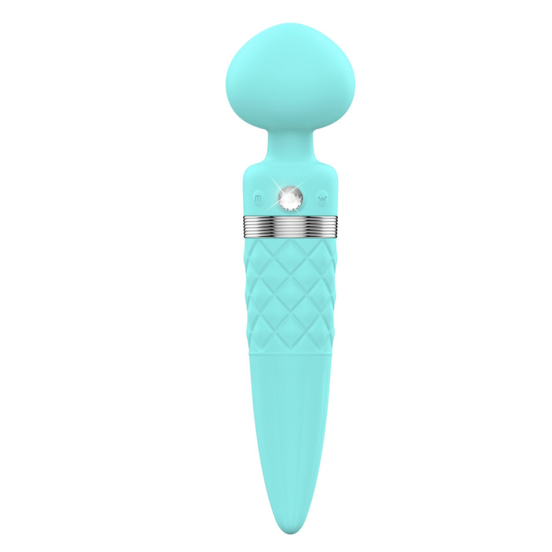Вібромасажер 2в1 з підігрівом до 38C – PILLOW TALK Sultry Teal – класичний масажер + вібратор з обертовими рухами