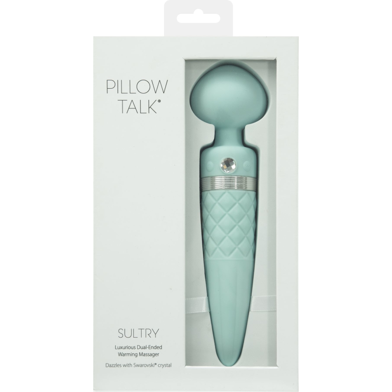 Вібромасажер 2в1 з підігрівом до 38C – PILLOW TALK Sultry Teal – класичний масажер + вібратор з обертовими рухами
