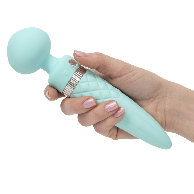 Вібромасажер 2в1 з підігрівом до 38C – PILLOW TALK Sultry Teal – класичний масажер + вібратор з обертовими рухами