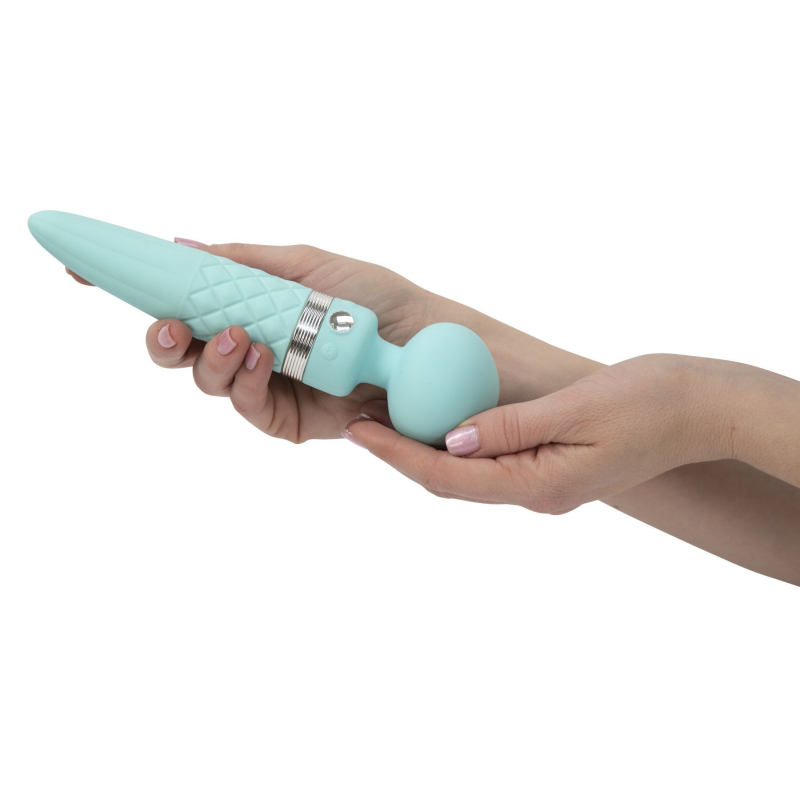Вібромасажер 2в1 з підігрівом до 38C – PILLOW TALK Sultry Teal – класичний масажер + вібратор з обертовими рухами