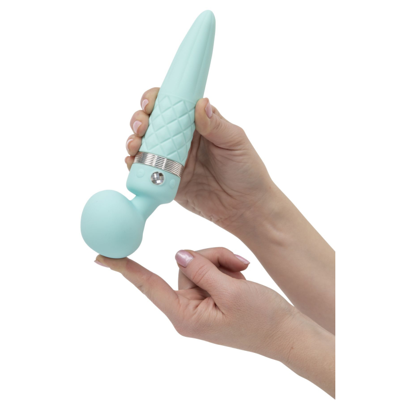 Вібромасажер 2в1 з підігрівом до 38C – PILLOW TALK Sultry Teal – класичний масажер + вібратор з обертовими рухами