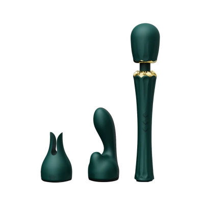 Вібромасажер "мікрофон" – Zalo Kyro Wand Turquoise Green – насадки для точки G і зовнішніх ерогенних зон