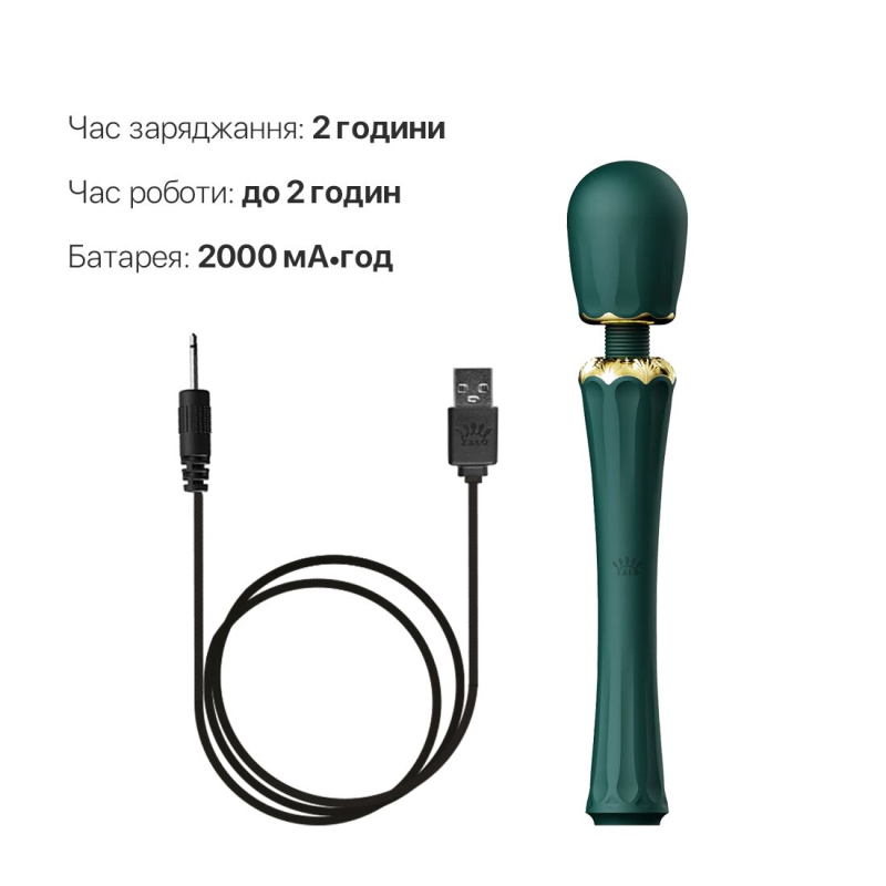 Вібромасажер "мікрофон" – Zalo Kyro Wand Turquoise Green – насадки для точки G і зовнішніх ерогенних зон