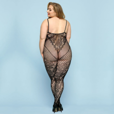Відвертий бодістокінг JSY "Фатальна Скарлет" Plus Size, Чорний колір, імітація боді, мереживо, доступ