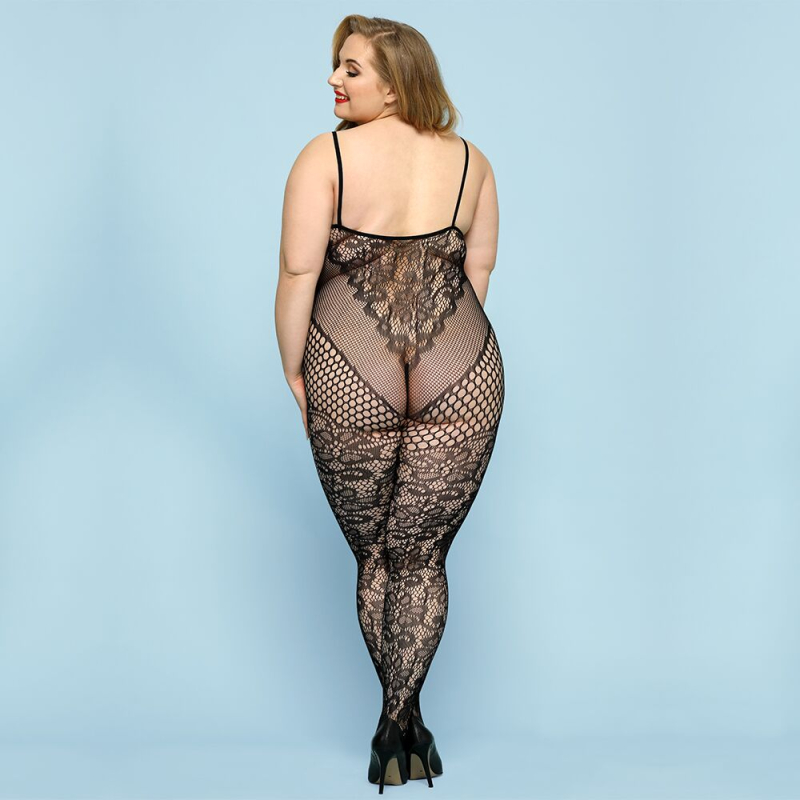 Відвертий бодістокінг JSY "Фатальна Скарлет" Plus Size, Чорний колір, імітація боді, мереживо, доступ