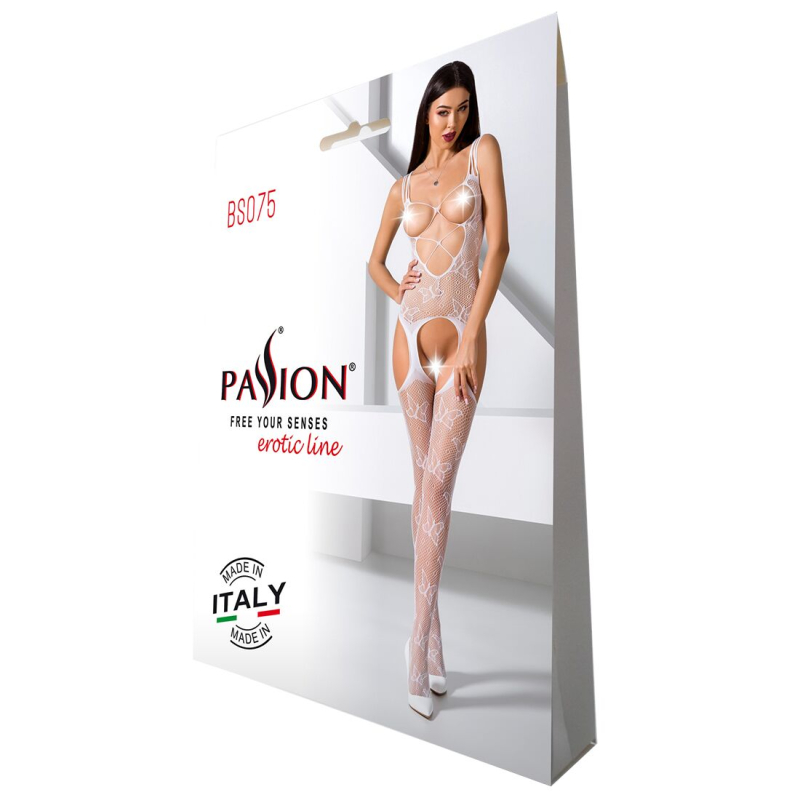 Відвертий бодістокінг з глибоким декольте Passion BS075 білий