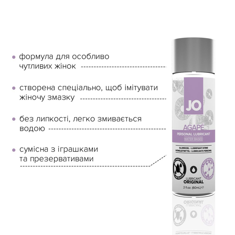 Змазка на водній основі JO AGAPE – ORIGINAL (60 мл) без гліцерину, гліколю та парабенів