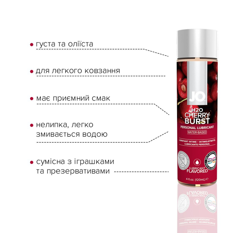 Змазка на водній основі JO H2O – Cherry Burst (120 мл) без цукру, рослинний гліцерин
