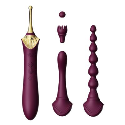 Многофункциональный вибратор – Zalo Bess 2 Velvet Purple – 4 сменные насадки, нагрев до 42°, точечный вибратор