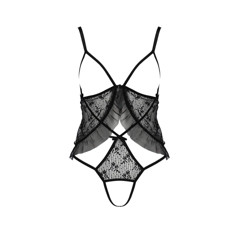 Боді монокіні з відкритими грудьми Passion JUSTINA BODY S/M, чорний колір
