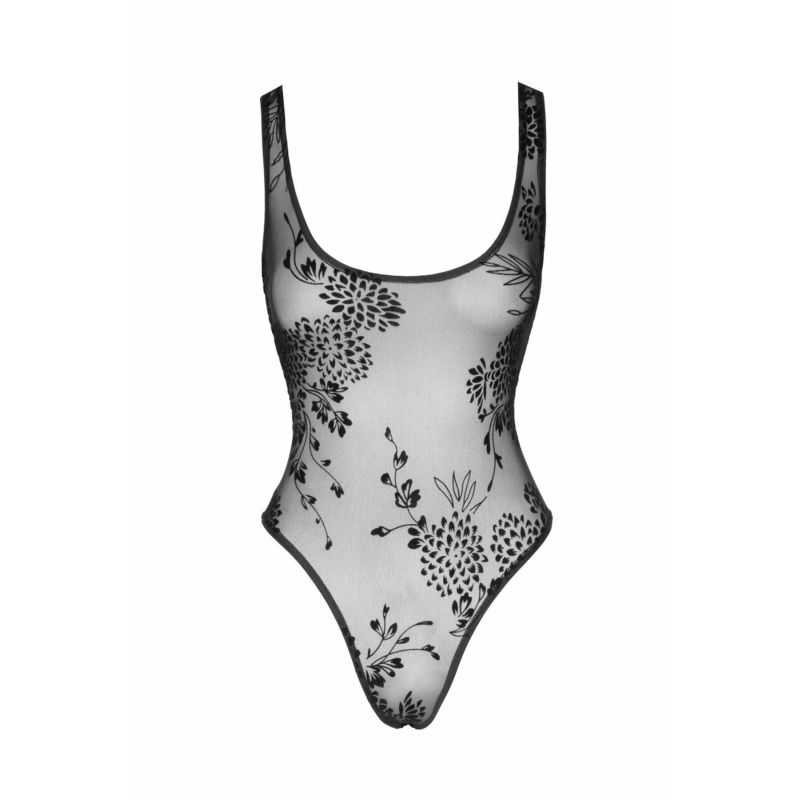 Боді Noir Handmade F242 Tulle body with patterned flock embroidery – XL