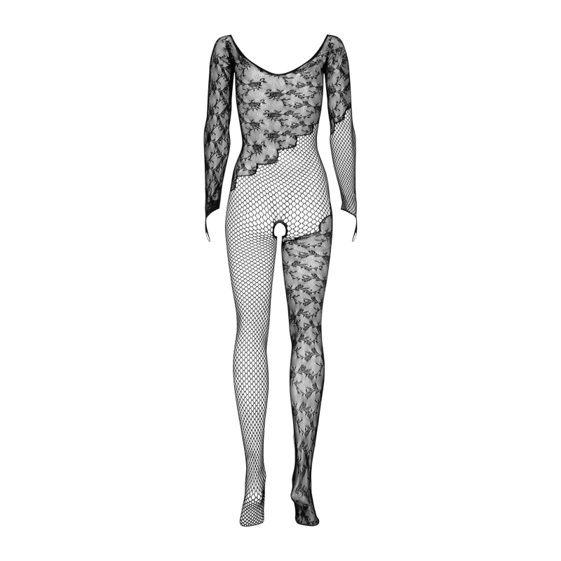 Боди-стокинг Obsessive Bodystocking F210 S/M/L Черный, рукава-митенки, сетка, цветное кружево