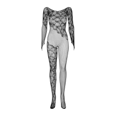Боди-стокинг Obsessive Bodystocking F210 S/M/L Черный, рукава-митенки, сетка, цветное кружево
