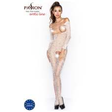 Бодістокінг Passion BS031 Білий, комбінезон з відкритими грудьми