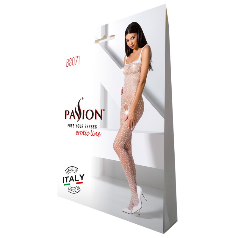 Бодістокінг Passion BS071 Білий, комбінезон на бретелях