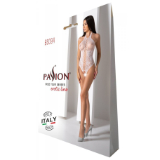 Бодістокінг з імітацією корсетної шнурівки Passion BS094 One Size, Білий, квітковий візерунок, з дос