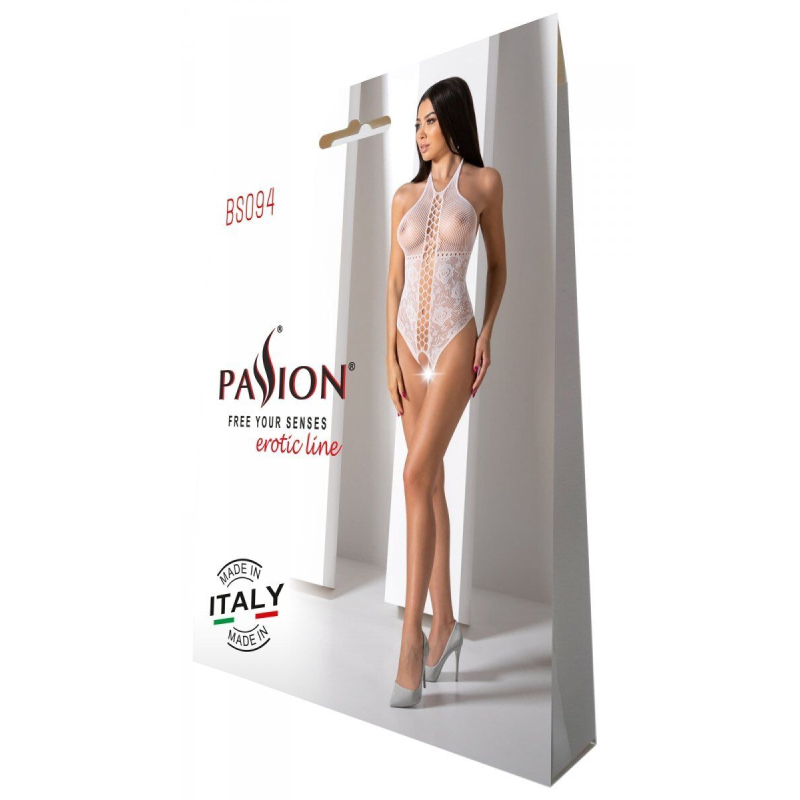 Бодістокінг з імітацією корсетної шнурівки Passion BS094 One Size, Білий, квітковий візерунок, з дос