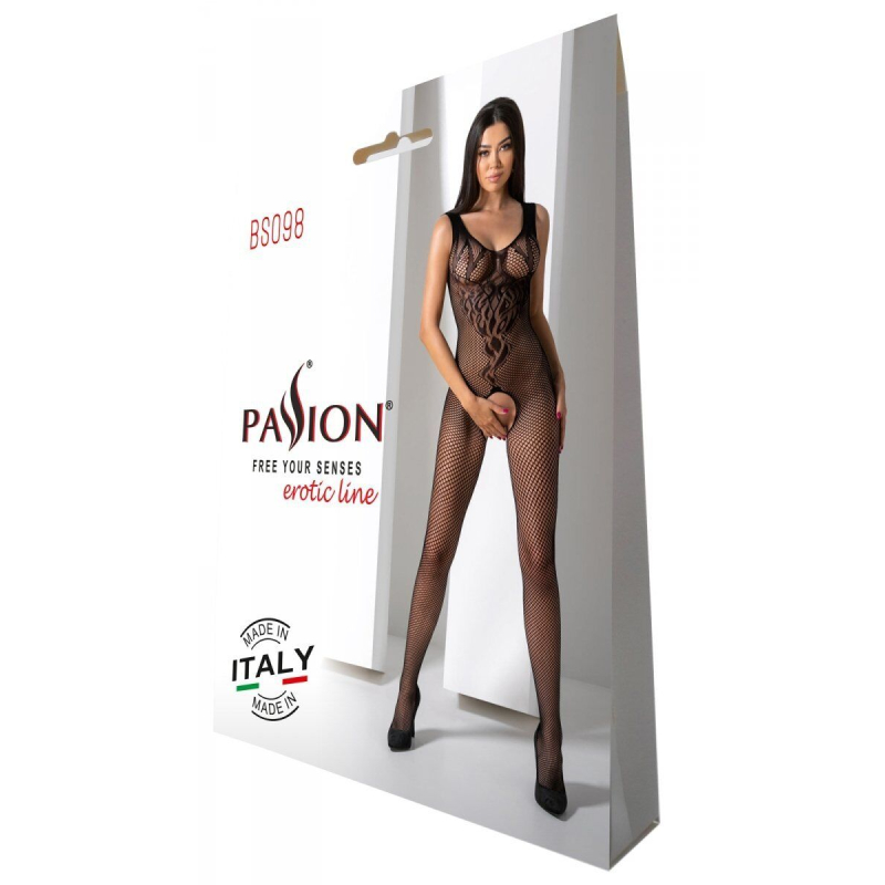 Боди-стокинг с крыльями Passion BS098 One Size, черный цвет, средняя сетка, открытый доступ