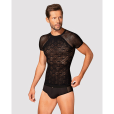 Чоловіча напівпрозора футболка з орнаментом Obsessive T102 T–shirt S/M/L, чорна