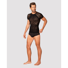 Чоловіча напівпрозора футболка з орнаментом Obsessive T102 T–shirt S/M/L, чорна