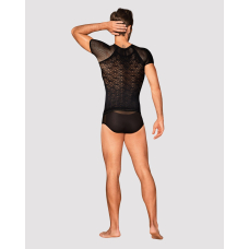 Чоловіча напівпрозора футболка з орнаментом Obsessive T102 T–shirt S/M/L, чорна