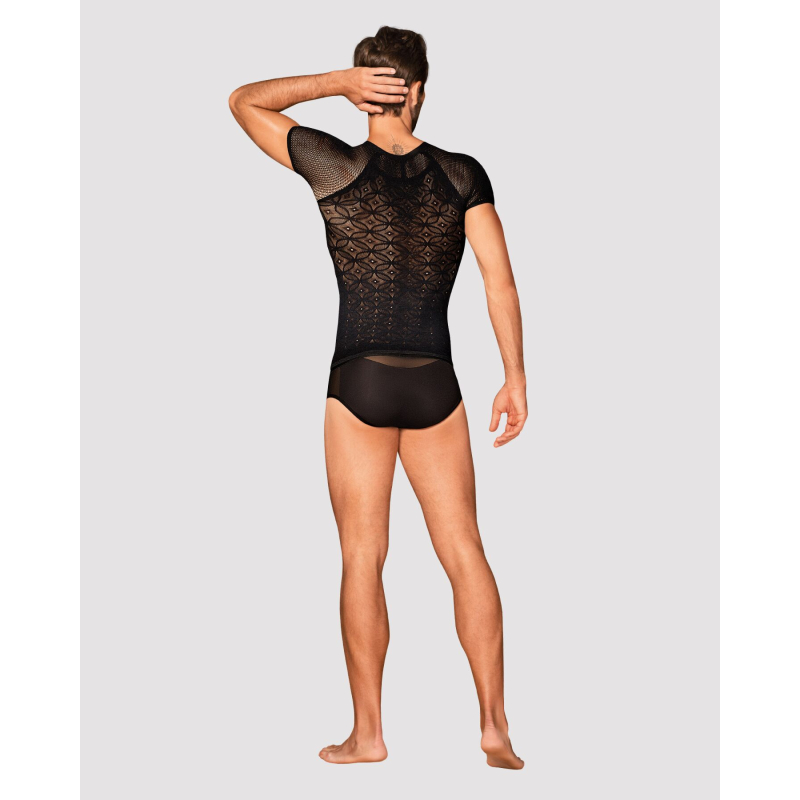 Чоловіча напівпрозора футболка з орнаментом Obsessive T102 T–shirt S/M/L, чорна