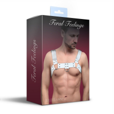 Чоловіча портупея на груди з натуральної шкіри Feral Feelings – Bulldog Harness Білий