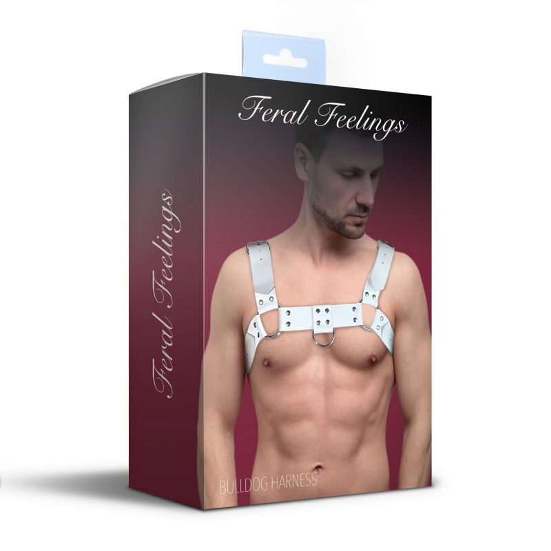 Мужская портупея на грудь из натуральной кожи Feral Feelings – Bulldog Harness Белый