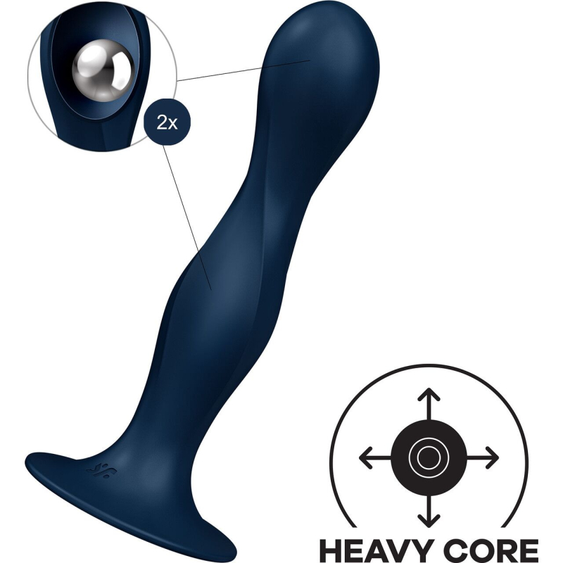 Дилдо Satisfyer Double Ball-R Dark Blue, унісекс, рухомі кульки всередині, на присосці, довжина 18 см