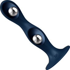 Дилдо Satisfyer Double Ball-R Dark Blue, унісекс, рухомі кульки всередині, на присосці, довжина 18 см