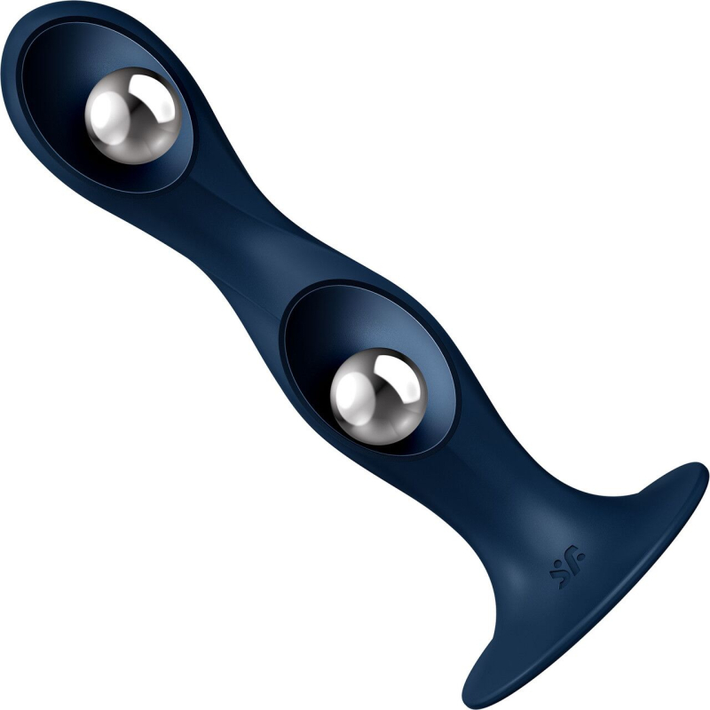 Дилдо Satisfyer Double Ball-R Dark Blue, унісекс, рухомі кульки всередині, на присосці, довжина 18 см