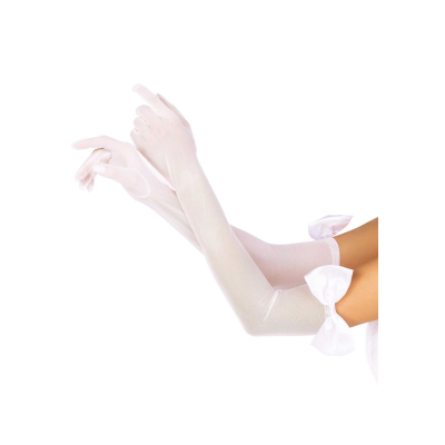 Довгі рукавички з бантом Leg Avenue Opera length bow top gloves Білий, напівпрозорі