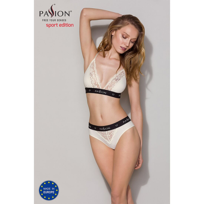 Еластичний топ з мереживом Passion PS001 TOP XL, молочний колір